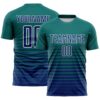 Custom Teal US Navy Blue-White Gradient Pinstripe Sublimation Soccer Uniform Jersey