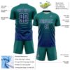 Custom Teal US Navy Blue-White Gradient Pinstripe Sublimation Soccer Uniform Jersey