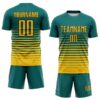 Custom Teal Yellow-Black Gradient Pinstripe Sublimation Soccer Uniform Jersey