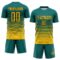 Custom Teal Yellow-Black Gradient Pinstripe Sublimation Soccer Uniform Jersey