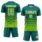 Custom Teal Neon Green-White Gradient Pinstripe Sublimation Soccer Uniform Jersey