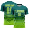 Custom Teal Neon Green-White Gradient Pinstripe Sublimation Soccer Uniform Jersey
