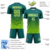 Custom Teal Neon Green-White Gradient Pinstripe Sublimation Soccer Uniform Jersey