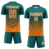 Custom Teal Bay Orange-White Gradient Pinstripe Sublimation Soccer Uniform Jersey