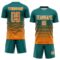 Custom Teal Bay Orange-White Gradient Pinstripe Sublimation Soccer Uniform Jersey
