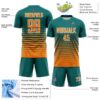 Custom Teal Bay Orange-White Gradient Pinstripe Sublimation Soccer Uniform Jersey