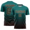 Custom Teal Brown-Cream Gradient Pinstripe Sublimation Soccer Uniform Jersey