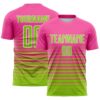 Custom Pink Neon Green-White Gradient Pinstripe Sublimation Soccer Uniform Jersey