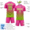 Custom Pink Neon Green-White Gradient Pinstripe Sublimation Soccer Uniform Jersey