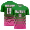 Custom Grass Green White Pink-Black Gradient Pinstripe Sublimation Soccer Uniform Jersey