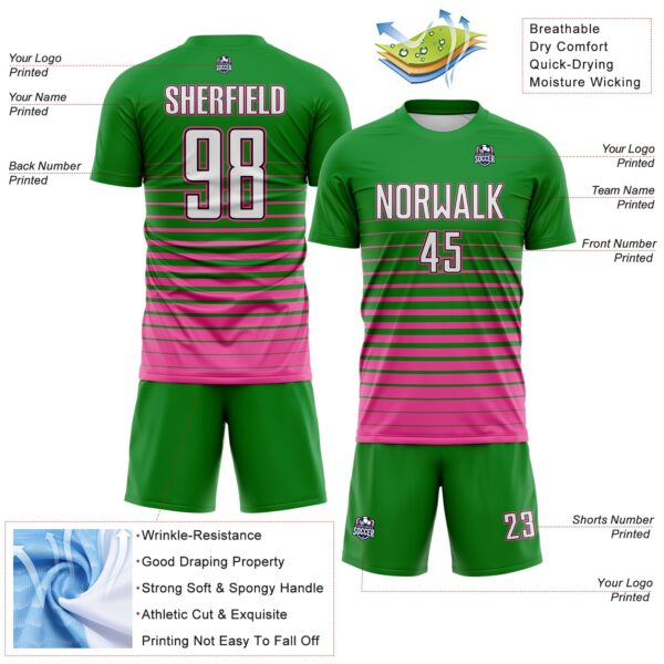 Custom Grass Green White Pink-Black Gradient Pinstripe Sublimation Soccer Uniform Jersey