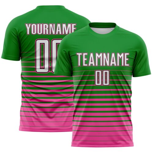 Soccer6836 Custom Grass Green White Pink-Black Gradient Pinstripe Sublimation Soccer Uniform Jersey
