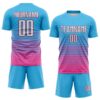 Custom Sky Blue White Pink-Black Gradient Pinstripe Sublimation Soccer Uniform Jersey