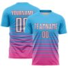 Custom Sky Blue White Pink-Black Gradient Pinstripe Sublimation Soccer Uniform Jersey