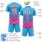 Custom Sky Blue White Pink-Black Gradient Pinstripe Sublimation Soccer Uniform Jersey