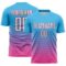 Custom Sky Blue White Pink-Black Gradient Pinstripe Sublimation Soccer Uniform Jersey