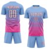 Custom Light Blue White Pink-Black Gradient Pinstripe Sublimation Soccer Uniform Jersey