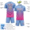 Custom Light Blue White Pink-Black Gradient Pinstripe Sublimation Soccer Uniform Jersey