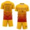 Custom Gold Red-Black Gradient Pinstripe Sublimation Soccer Uniform Jersey