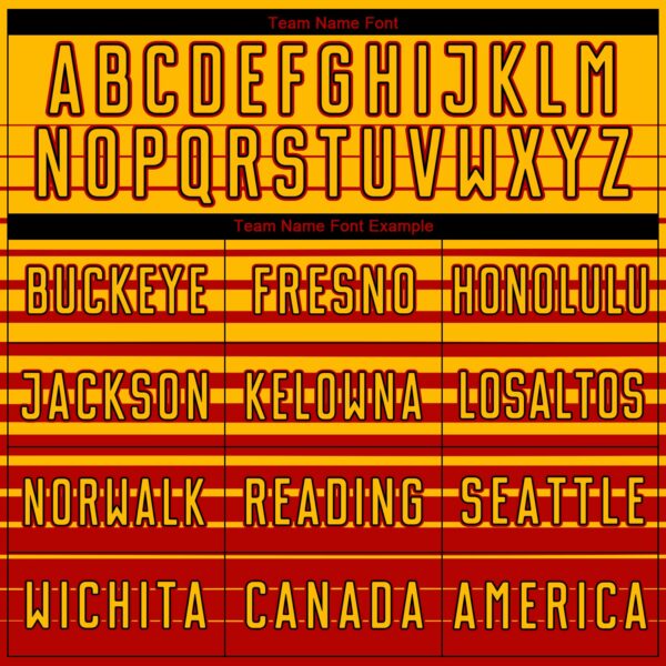 Custom Gold Red-Black Gradient Pinstripe Sublimation Soccer Uniform Jersey