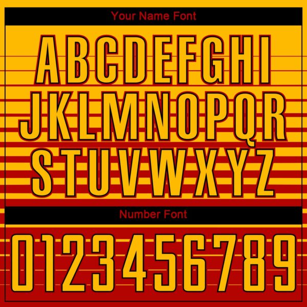 Custom Gold Red-Black Gradient Pinstripe Sublimation Soccer Uniform Jersey