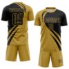 Custom Old Gold Black Diagonal Streamline Color Block Swirl Curve Lines Sublimation Soccer Uniform Jersey