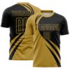 Custom Old Gold Black Diagonal Streamline Color Block Swirl Curve Lines Sublimation Soccer Uniform Jersey