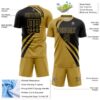 Custom Old Gold Black Diagonal Streamline Color Block Swirl Curve Lines Sublimation Soccer Uniform Jersey