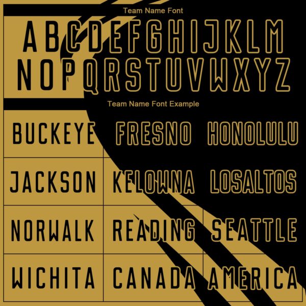 Custom Old Gold Black Diagonal Streamline Color Block Swirl Curve Lines Sublimation Soccer Uniform Jersey