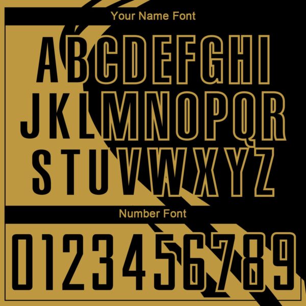 Custom Old Gold Black Diagonal Streamline Color Block Swirl Curve Lines Sublimation Soccer Uniform Jersey