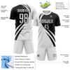 Custom White Black Diagonal Streamline Color Block Swirl Curve Lines Sublimation Soccer Uniform Jersey