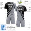 Custom Gray White-Black Diagonal Streamline Color Block Swirl Curve Lines Sublimation Soccer Uniform Jersey