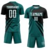 Custom Teal White-Black Diagonal Streamline Color Block Swirl Curve Lines Sublimation Soccer Uniform Jersey