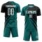 Custom Teal White-Black Diagonal Streamline Color Block Swirl Curve Lines Sublimation Soccer Uniform Jersey