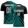 Custom Teal White-Black Diagonal Streamline Color Block Swirl Curve Lines Sublimation Soccer Uniform Jersey