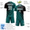 Custom Teal White-Black Diagonal Streamline Color Block Swirl Curve Lines Sublimation Soccer Uniform Jersey