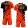 Custom Orange Black Diagonal Streamline Color Block Swirl Curve Lines Sublimation Soccer Uniform Jersey