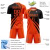 Custom Orange Black Diagonal Streamline Color Block Swirl Curve Lines Sublimation Soccer Uniform Jersey