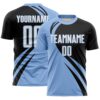 Custom Light Blue White-Black Diagonal Streamline Color Block Swirl Curve Lines Sublimation Soccer Uniform Jersey