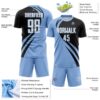 Custom Light Blue White-Black Diagonal Streamline Color Block Swirl Curve Lines Sublimation Soccer Uniform Jersey