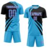 Custom Sky Blue Pink-Black Diagonal Streamline Color Block Swirl Curve Lines Sublimation Soccer Uniform Jersey