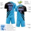 Custom Sky Blue Pink-Black Diagonal Streamline Color Block Swirl Curve Lines Sublimation Soccer Uniform Jersey