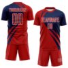 Custom Red Navy-White Diagonal Streamline Color Block Swirl Curve Lines Sublimation Soccer Uniform Jersey