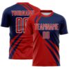 Custom Red Navy-White Diagonal Streamline Color Block Swirl Curve Lines Sublimation Soccer Uniform Jersey