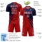 Custom Red Navy-White Diagonal Streamline Color Block Swirl Curve Lines Sublimation Soccer Uniform Jersey