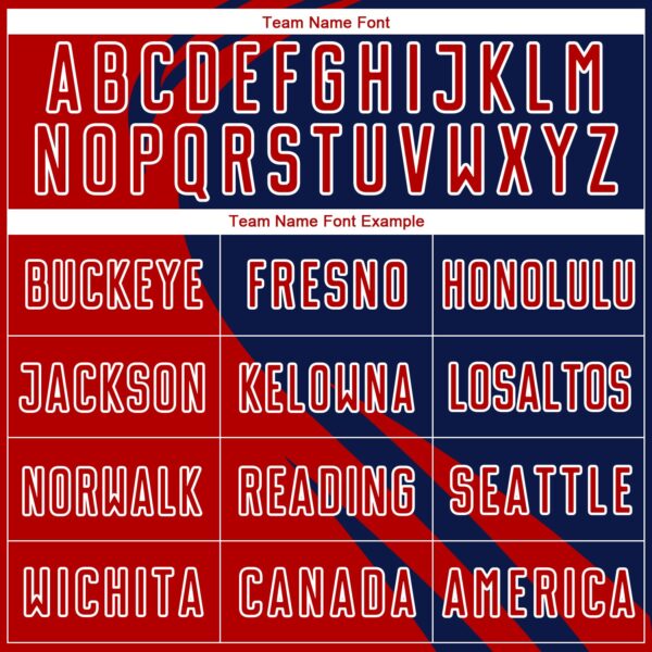 Custom Red Navy-White Diagonal Streamline Color Block Swirl Curve Lines Sublimation Soccer Uniform Jersey