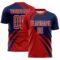 Custom Red Navy-White Diagonal Streamline Color Block Swirl Curve Lines Sublimation Soccer Uniform Jersey