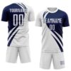 Custom White Navy Diagonal Streamline Color Block Swirl Curve Lines Sublimation Soccer Uniform Jersey