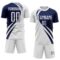 Custom White Navy Diagonal Streamline Color Block Swirl Curve Lines Sublimation Soccer Uniform Jersey