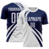 Custom White Navy Diagonal Streamline Color Block Swirl Curve Lines Sublimation Soccer Uniform Jersey